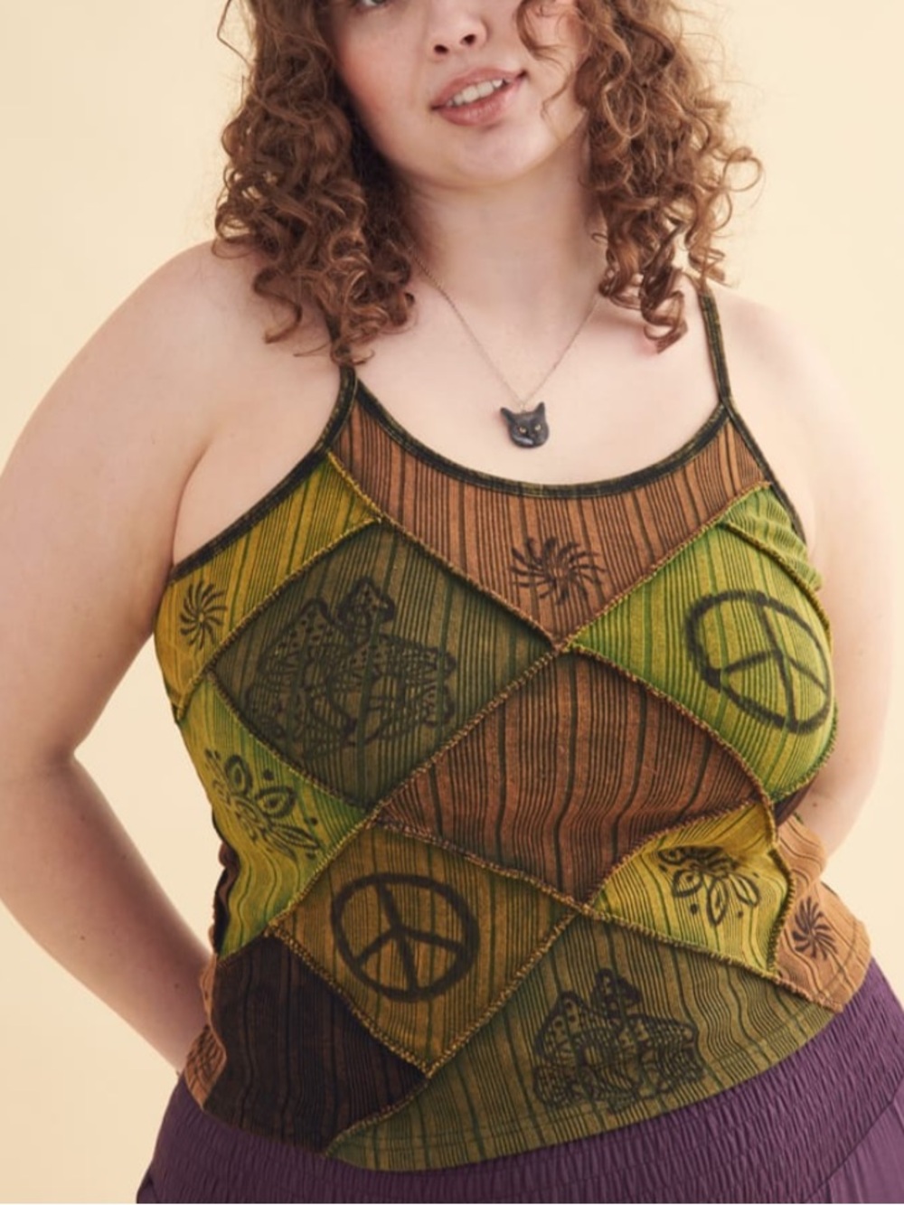 EARTHBOUND Green Patchwork Festival Hippie Tank Top Size XXL